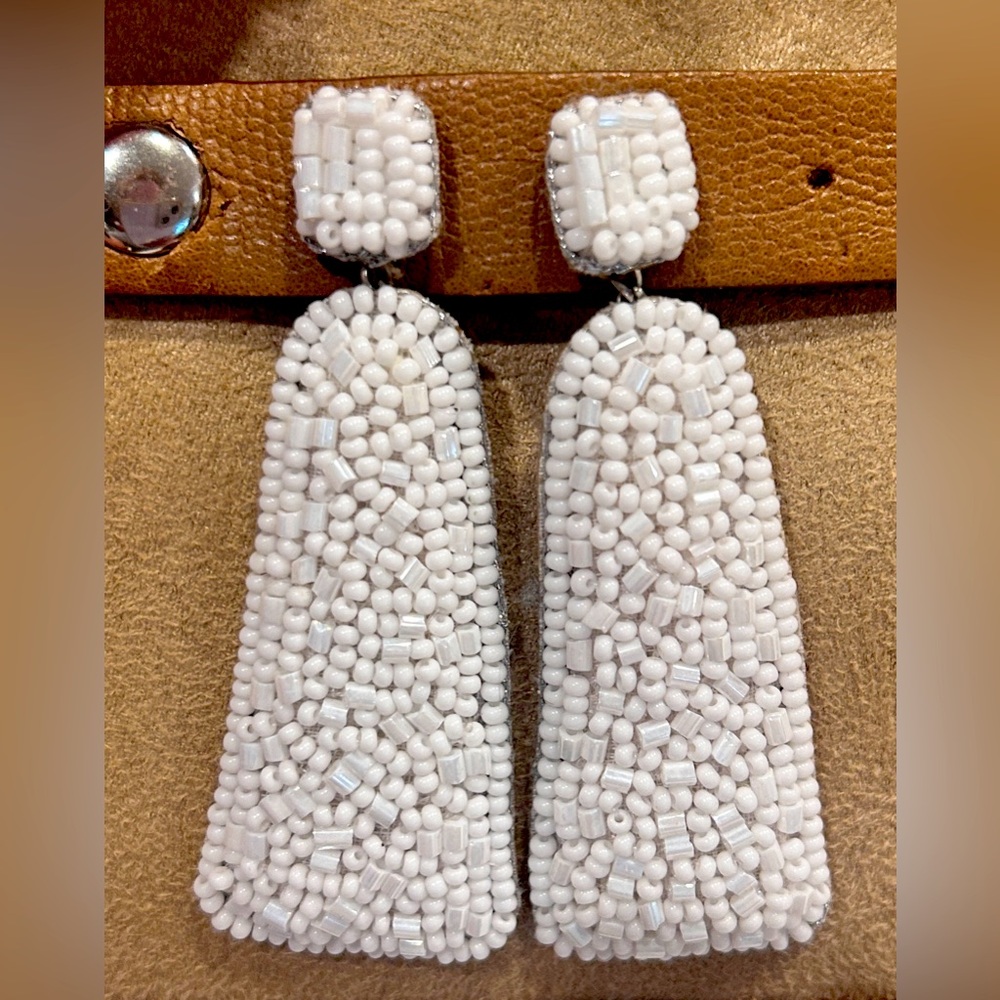 Anthropologie white beaded earrings
